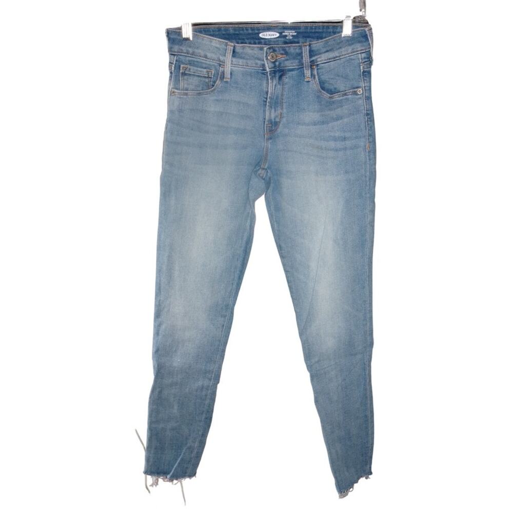 Old Navy Rockstar Super Skinny Ankle Jeans Women's Raw Hem Mid Rise Blue Sz 2